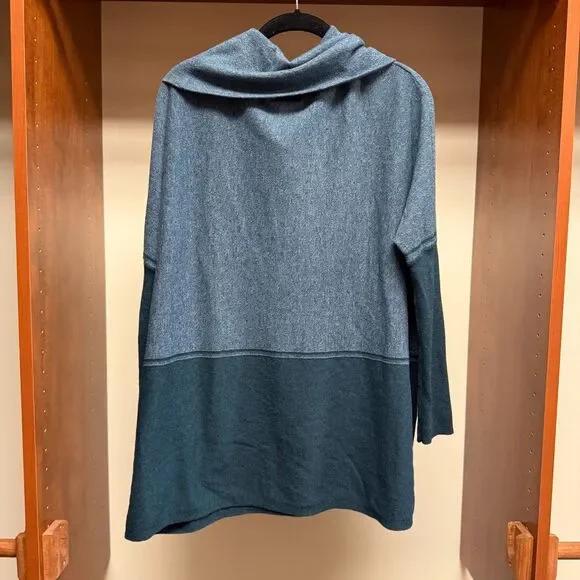 Smartwool Edgewood Sweater Blue Two Toned Wool Blend Cowl Neck Medium - Picture 3 of 8